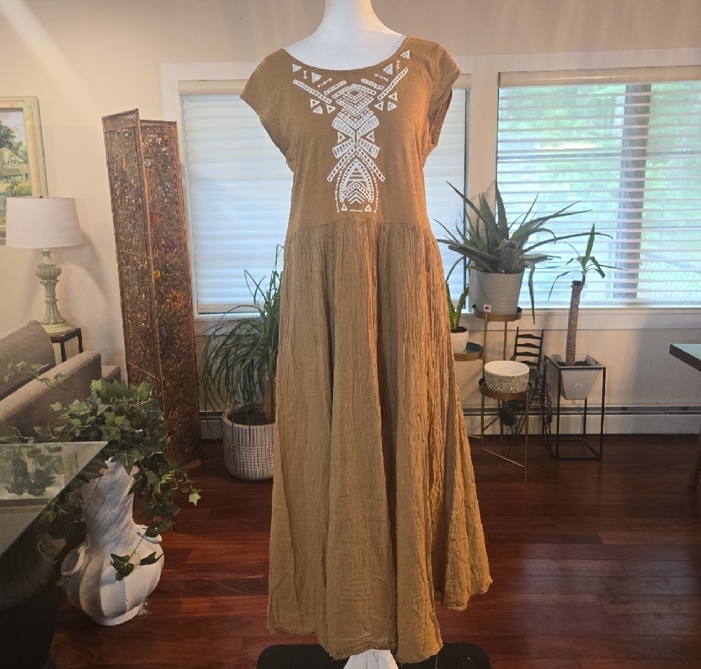 Free People Cotton Keyhole Embroidered Boho Cottagecore Maxi Dress Small